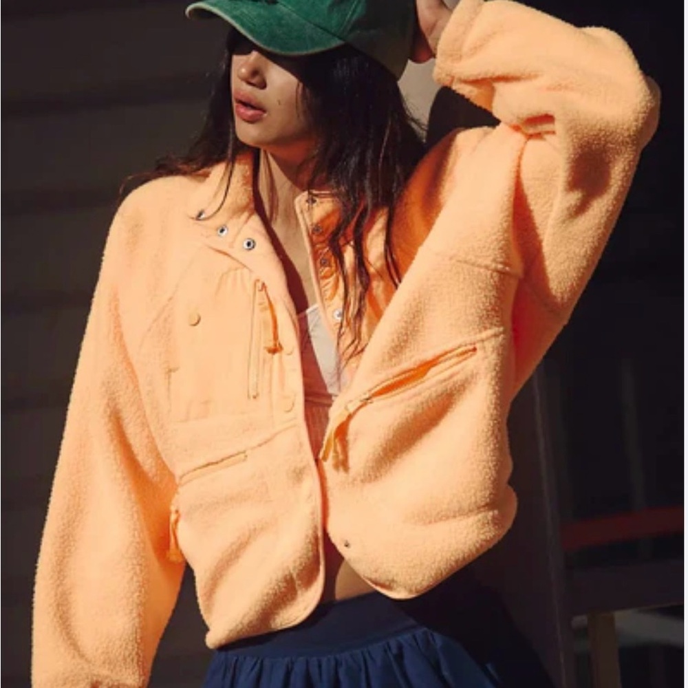 Free People New Hit The Slopes Fleece Pullover Orange